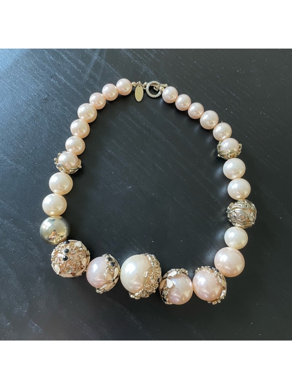 Vintage Pearl Pink & Gold Statement Necklace